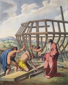 Noach houdt toezicht op de bouw van de Ark door Raffaello Sanzio Raphael
